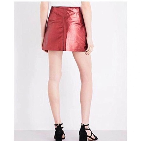 Sandro Red Metallic Sheep Leather Mini Skirt Size: 3 - Picture 2 of 14